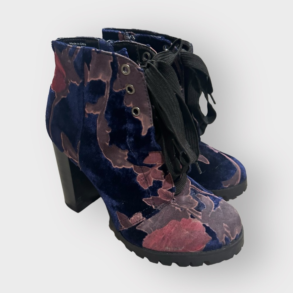 Call It Spring, Floral, Velvet, Lace Up Boots